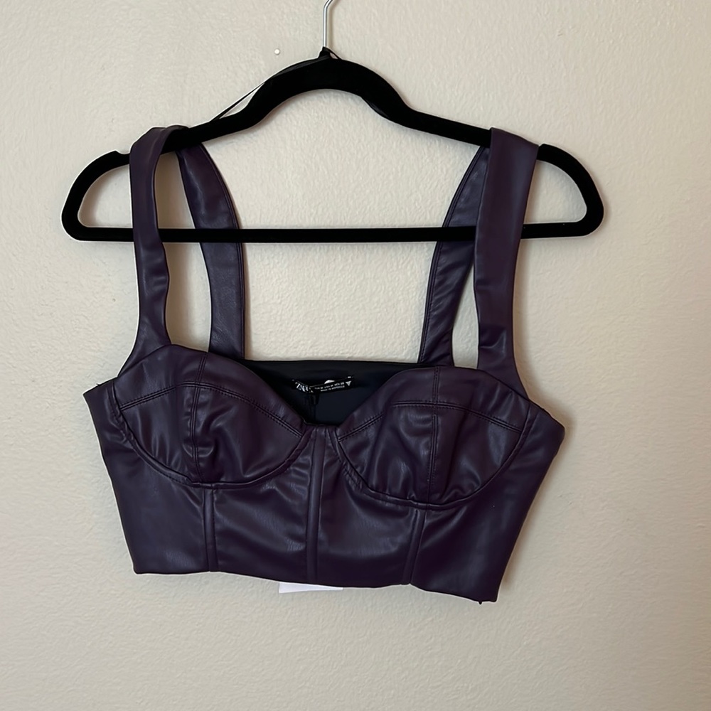 Faux Leather purple bra top from zara